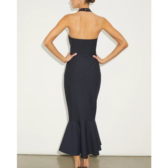 Lulus NWOT Londa Dark Navy Blue Halter Neck Trumpet Bodycon Knit Midi Dress XS - Picture 6 of 10